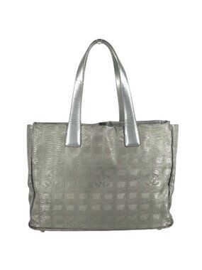 Chanel Tote Bag New Travel Line MM CC Logo Nylon Jacquard Silver